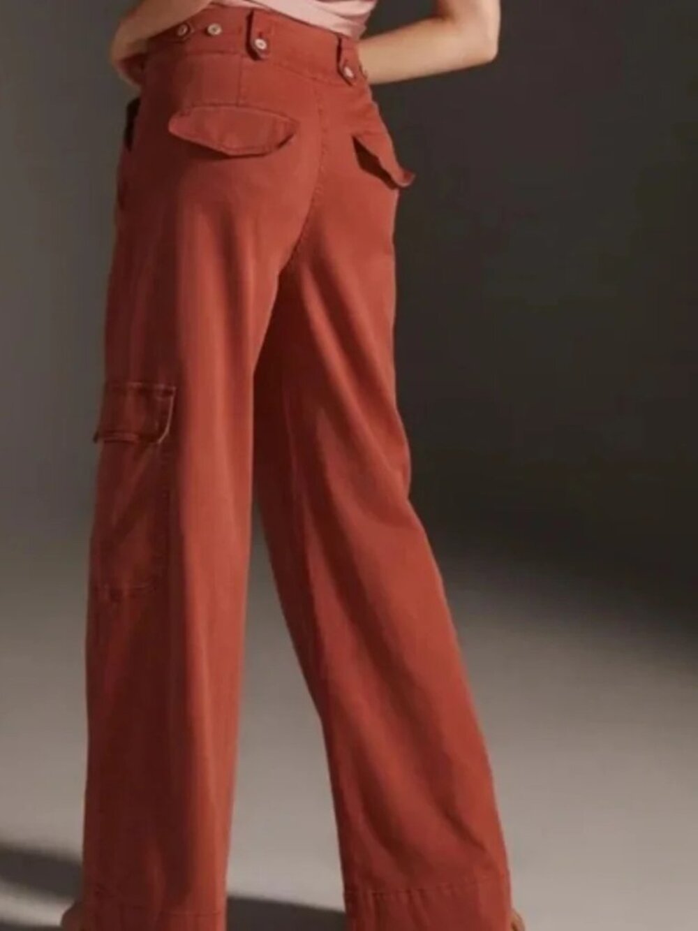 Pilcro High Rise Wide Leg Cargo Pant Boho Festival Academia Relaxed in Rust 26 - Picture 2 of 13